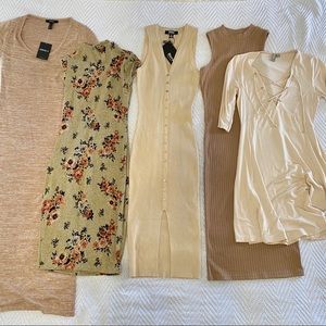 Lot of 5 Neutral Nude Knit Midi Dresses sz Sm NWT